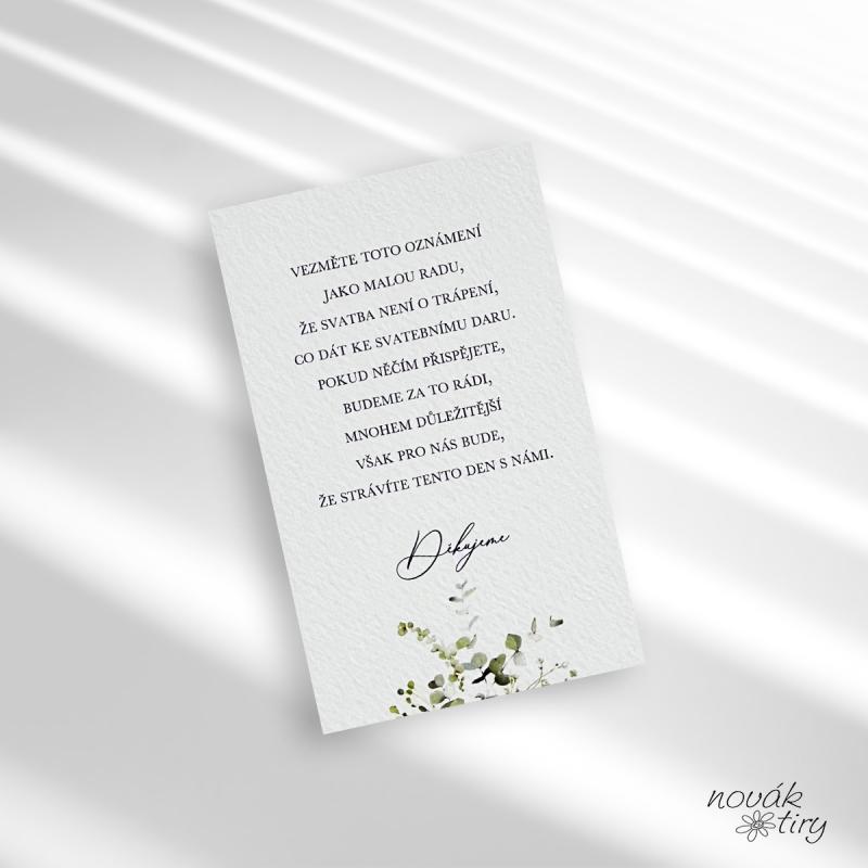 Svatební oznámení - kartičky dary - Kartička dary 14,80 Kč