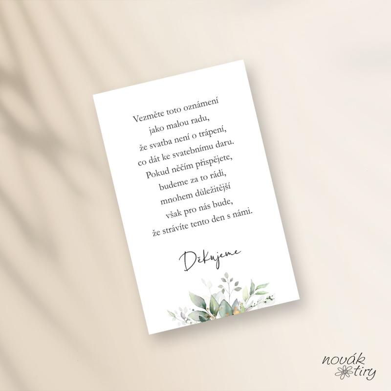 Svatební oznámení - kartičky dary